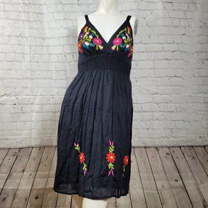 Ellen Parker Black Floral Embroidered Sun Dress